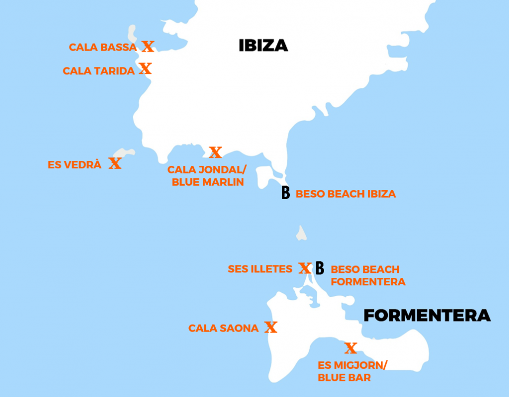 Mapa Ibiza Formentera lugares Xcape